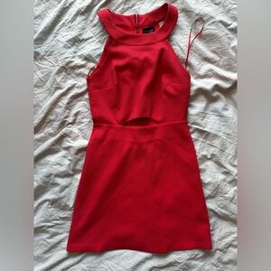 Topshop Red Orange Textured Bodycon Mini Dress Cutout Waist Sleeveless US 4